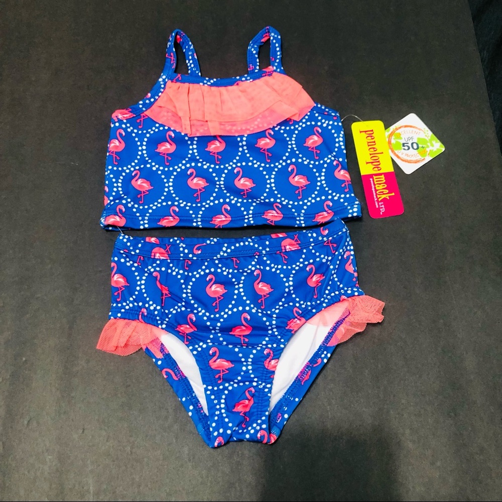 Girl’s 2-piece flamingo print bathing suit.